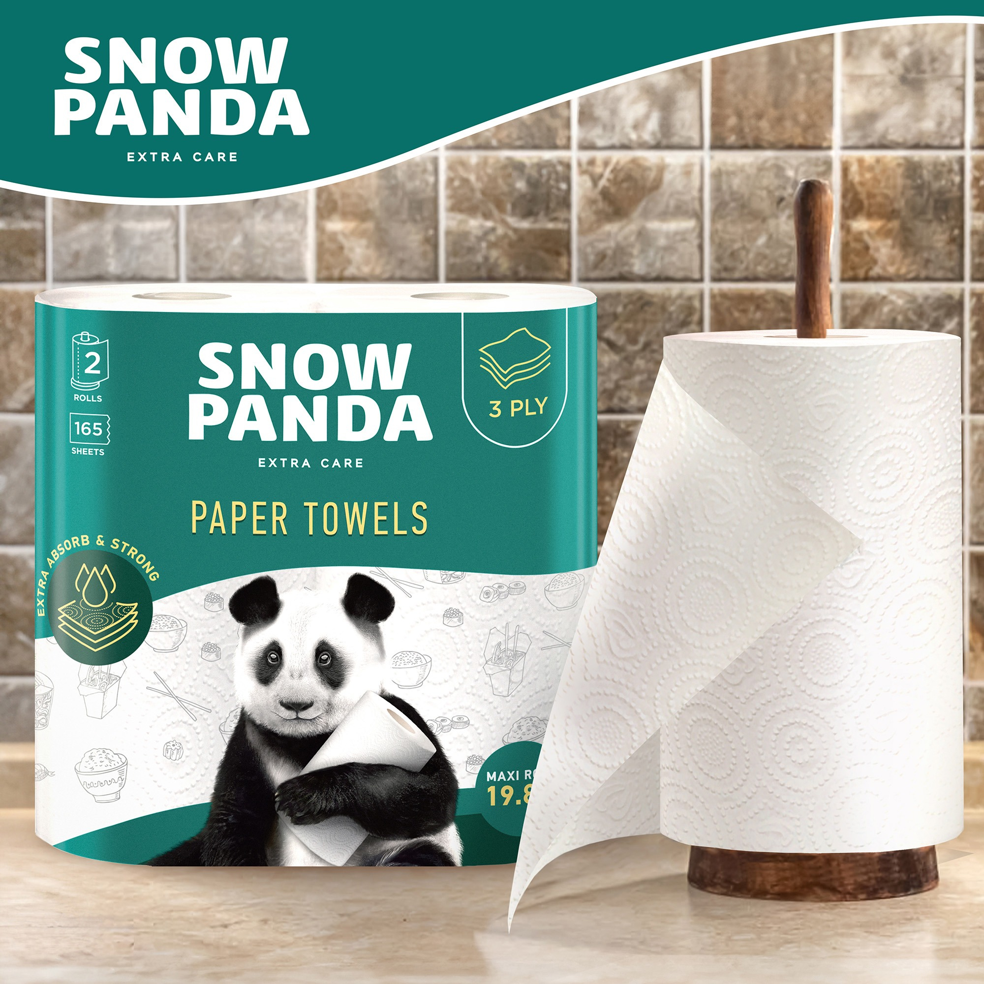 Полотенца бумажные Снежная Панда Extra Care 3-слойные 2 шт фото 2