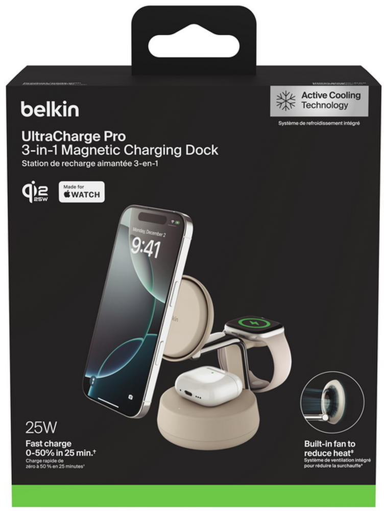 Беспроводное зарядное устройство Belkin UltraCharge Pro 3в1 25Вт Sand (WIZ040KQSD) фото 5