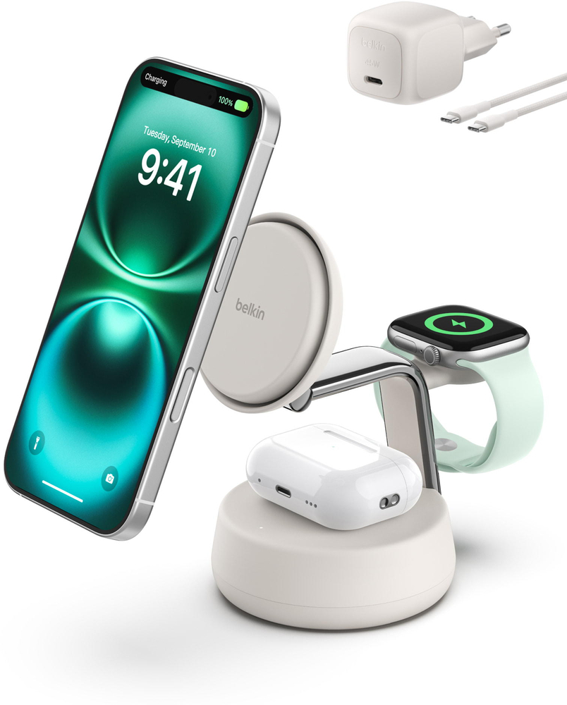 Беспроводное зарядное устройство Belkin UltraCharge Pro 3в1 25Вт Sand (WIZ040KQSD) фото 4