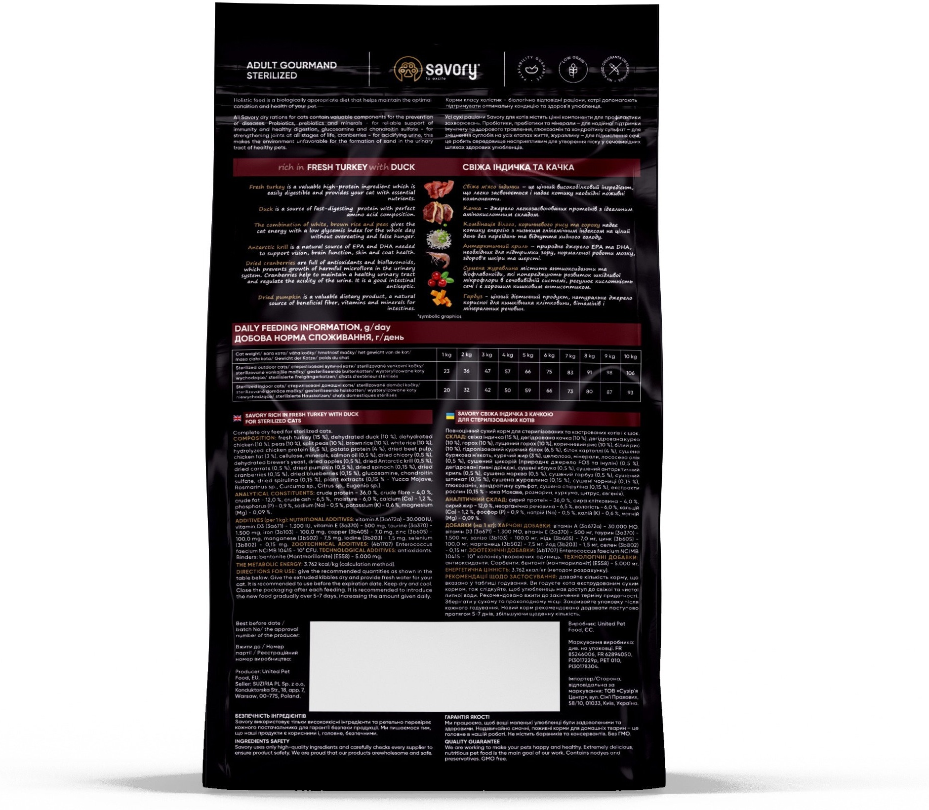 Сухой корм для стерилизованных кошек Savory Adult Cat Steril Fresh Turkey and Duck с индейкой и уткой 2 кг фото 2