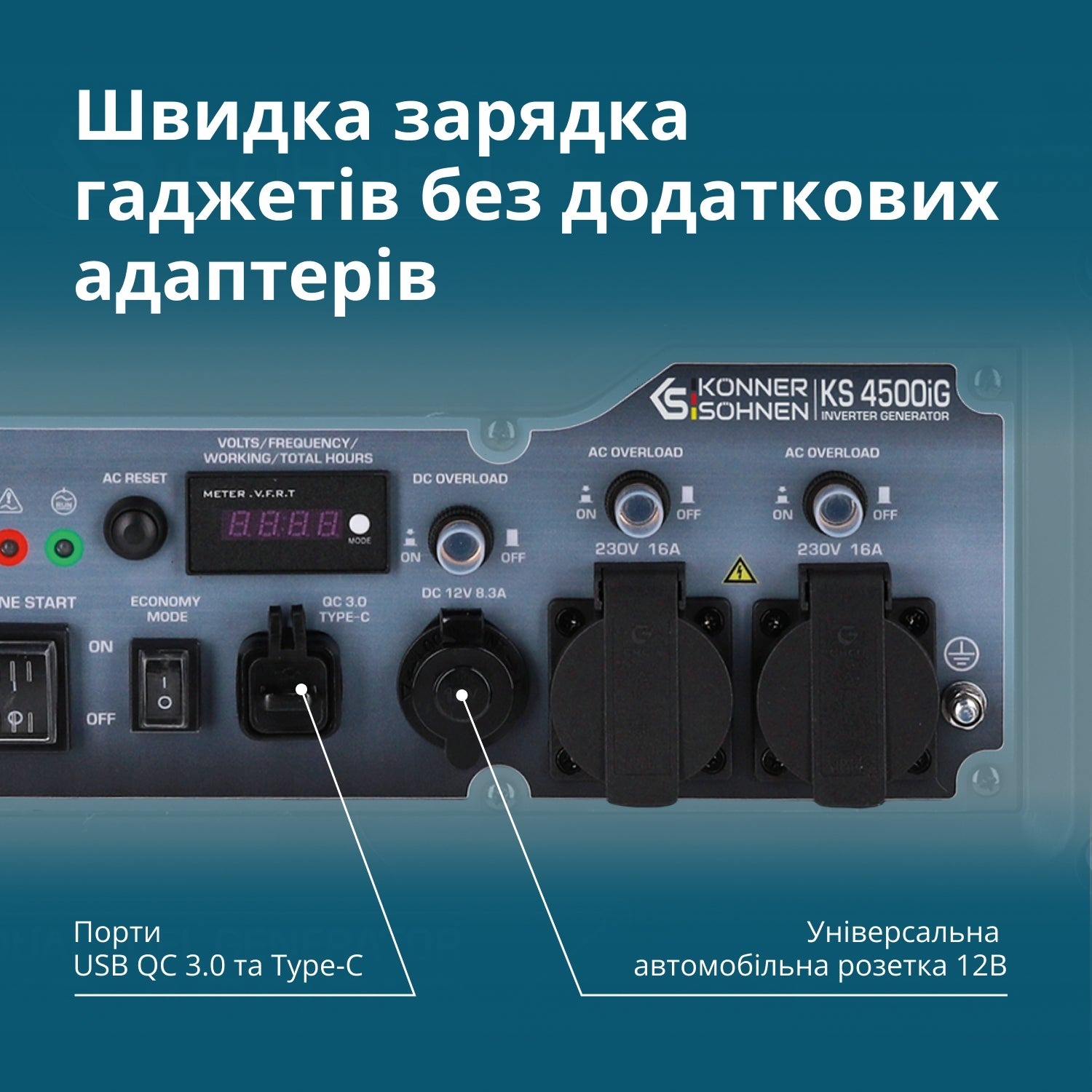 Генератор газово-бензиновий інверторний Konner&amp;Sohnen KS 4500iG, 230В, 4.5кВт (KS4500IG)фото