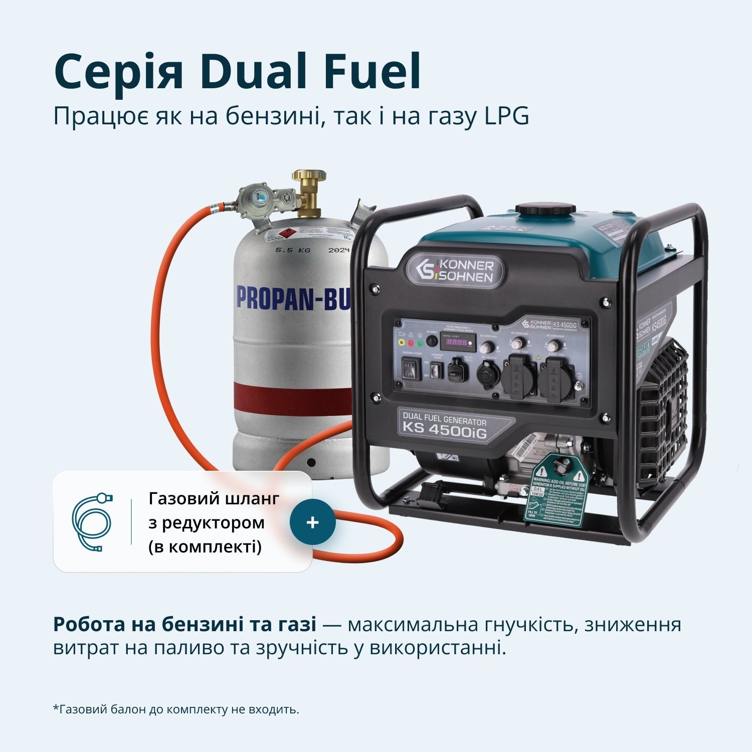 Генератор газово-бензиновий інверторний Konner&amp;Sohnen KS 4500iG, 230В, 4.5кВт (KS4500IG)фото