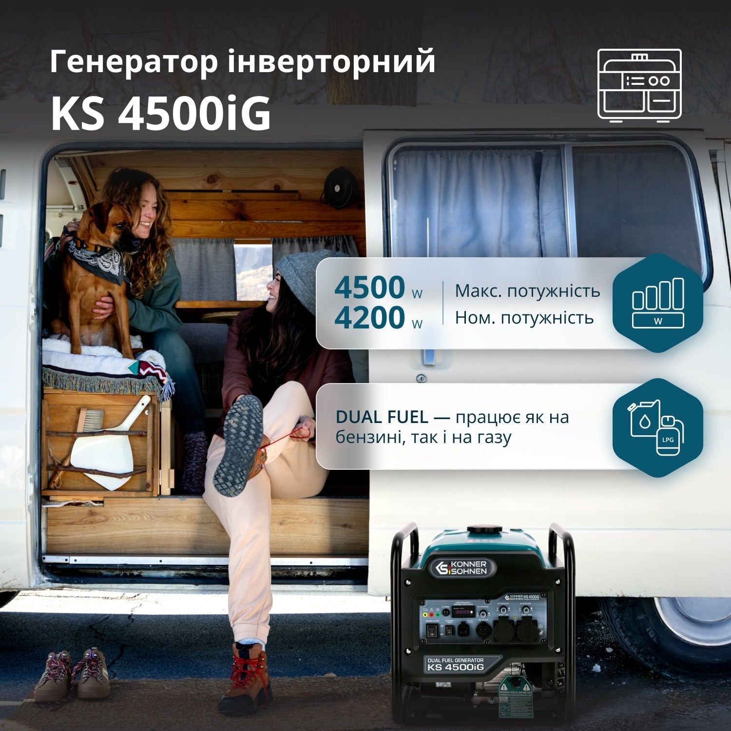Генератор газово-бензиновий інверторний Konner&amp;Sohnen KS 4500iG, 230В, 4.5кВт (KS4500IG)фото