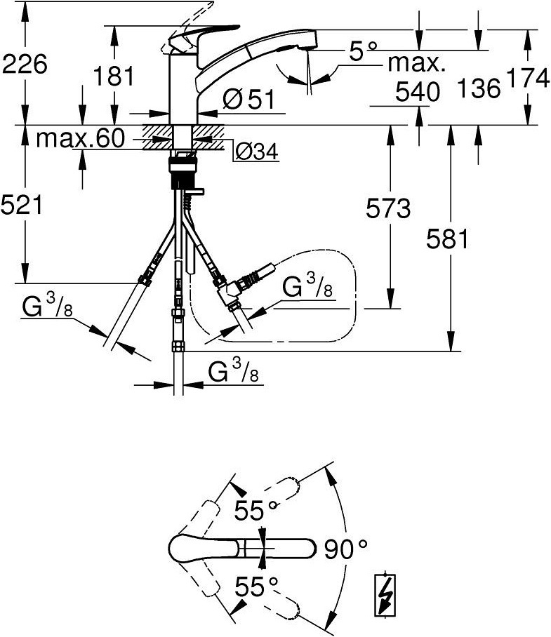 Смеситель для кухни Grohe Start, длина излива - 227мм, хром (1012400000) фото 2