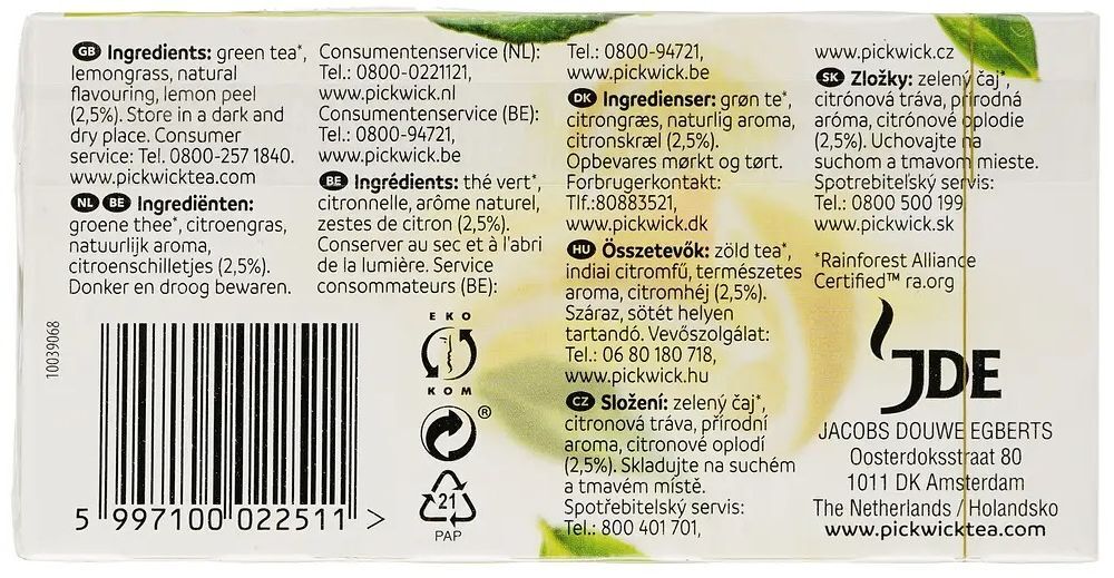 Чай зелёный Pickwick с лемонграссом и цедрой лимона 20 шт фото 6