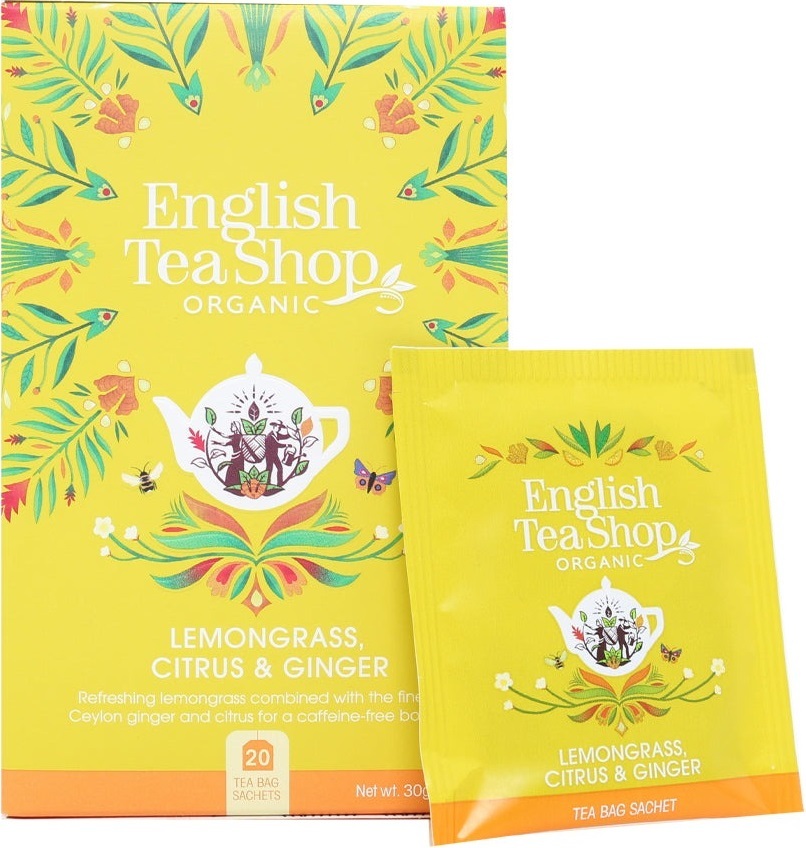 Чай трав'яний English Tea Shop лемонграс-імбир-цитрус органічний 20 штфото