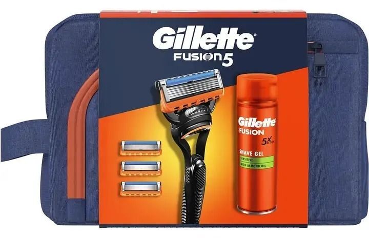 Набір Gillette Fusion 5 Бритва з 4 змінними касетами + Гель для гоління Для чутливої шкіри 200 млфото2