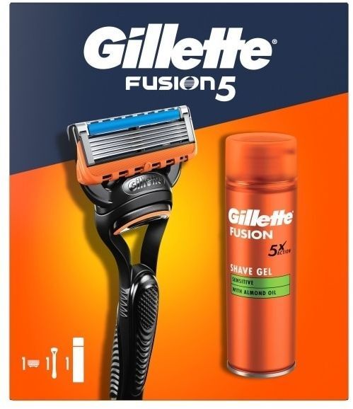 Набір Gillette Fusion 5 Бритва з 1 змінною касетою + Гель для гоління Для чутливої шкіри 200 млфото