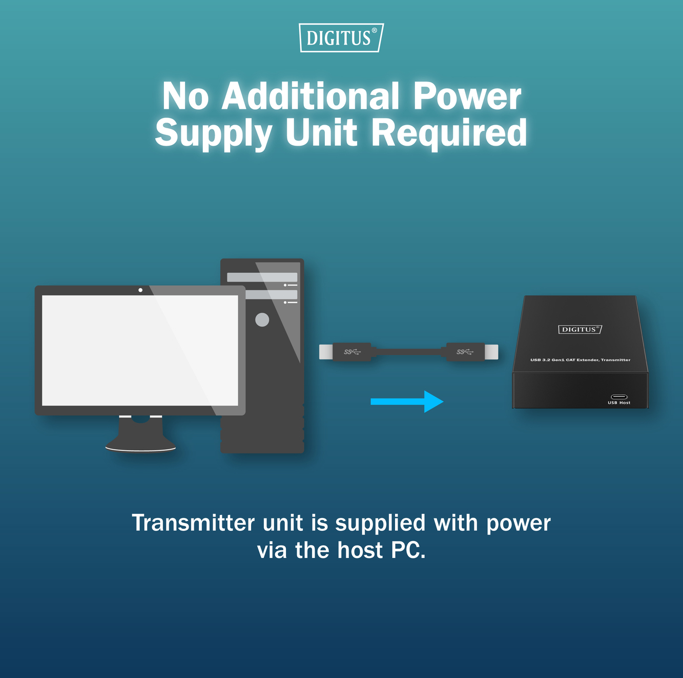 Удлинитель DIGITUS USB 3.2 Gen1, для использования с кабелем Cat6A, до 100 м, 3 х USB-A, 1 x USB-C, Black фото 