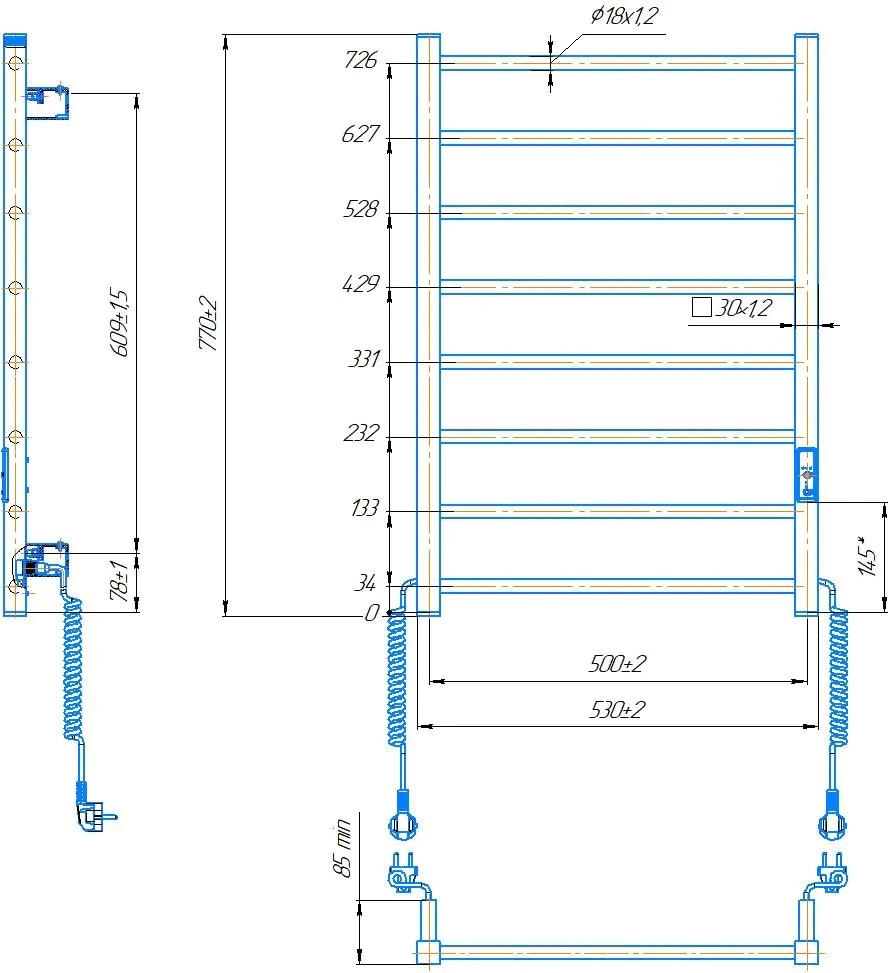 Рушникосушка Hygge Family електрична Leeds, 770х530х85мм (6.1.0802.06.BM)фото2