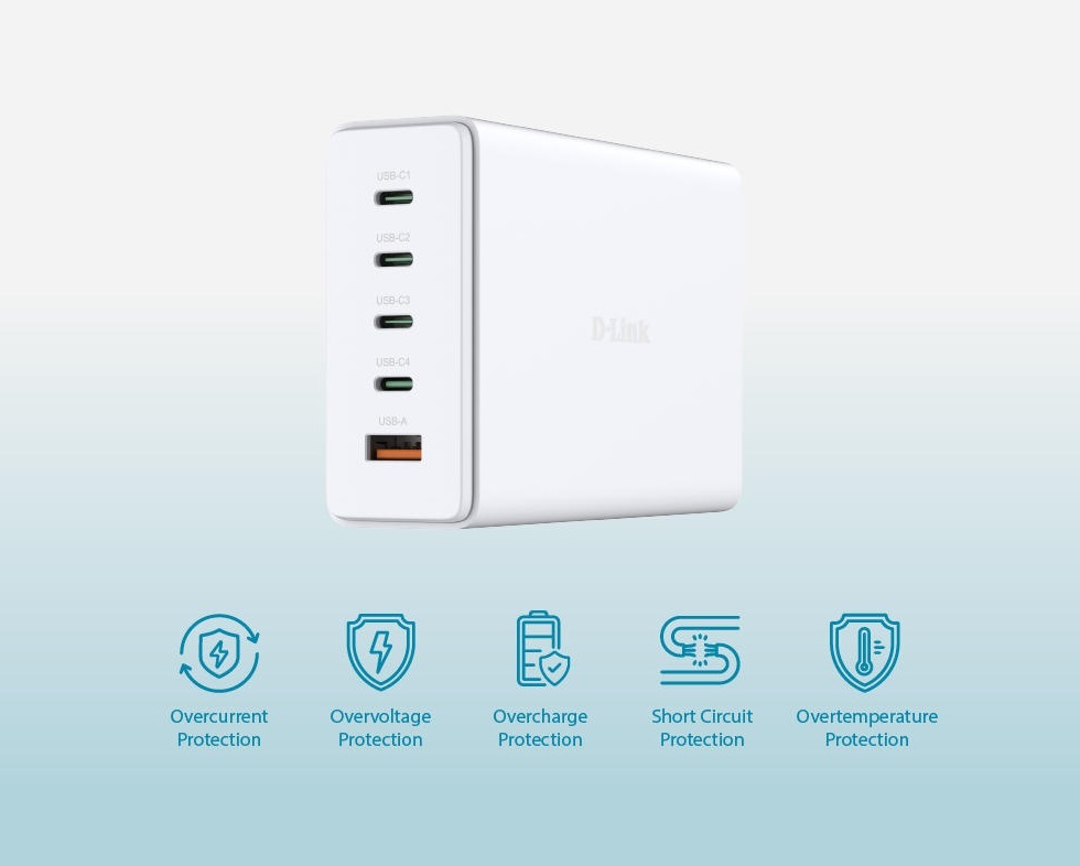 Зарядний пристрій D-Link 240W GaN 4хUSB-С, 1xUSB-A, White (DCF-241)фото7