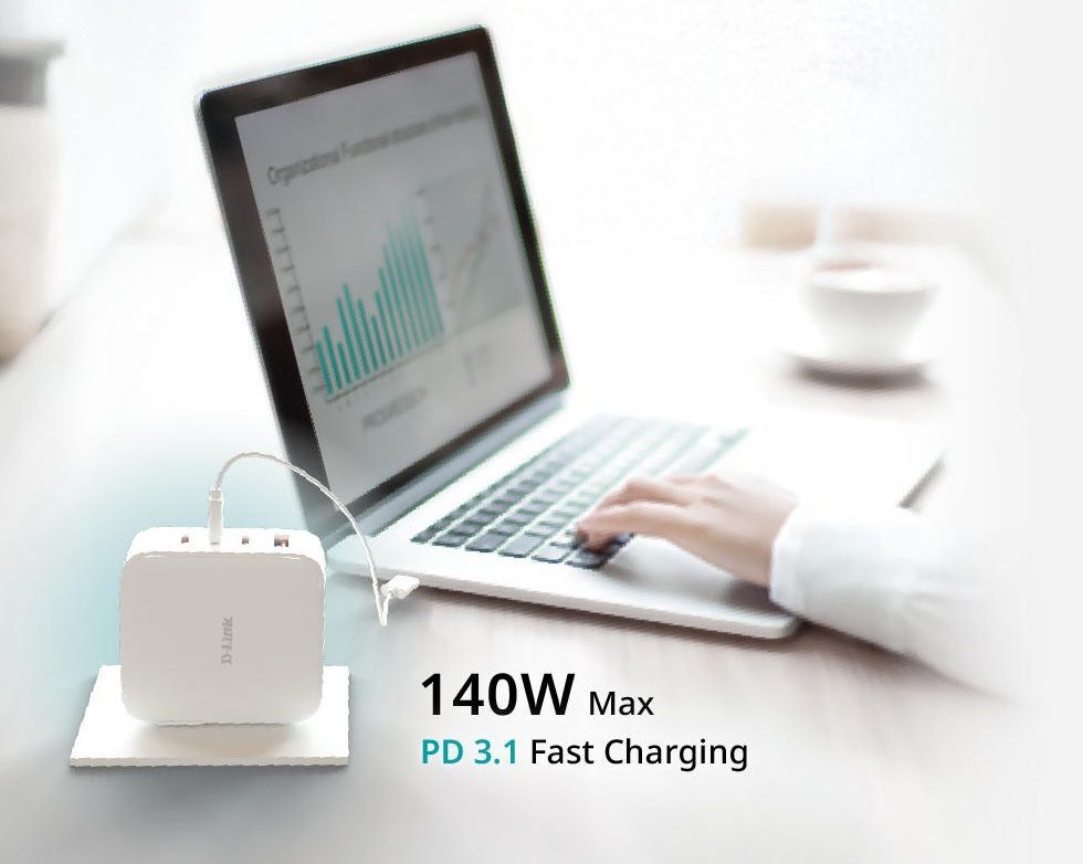 Зарядний пристрій D-Link 140W GaN 3хUSB-С, 1xUSB-A, White (DCF-141)фото3