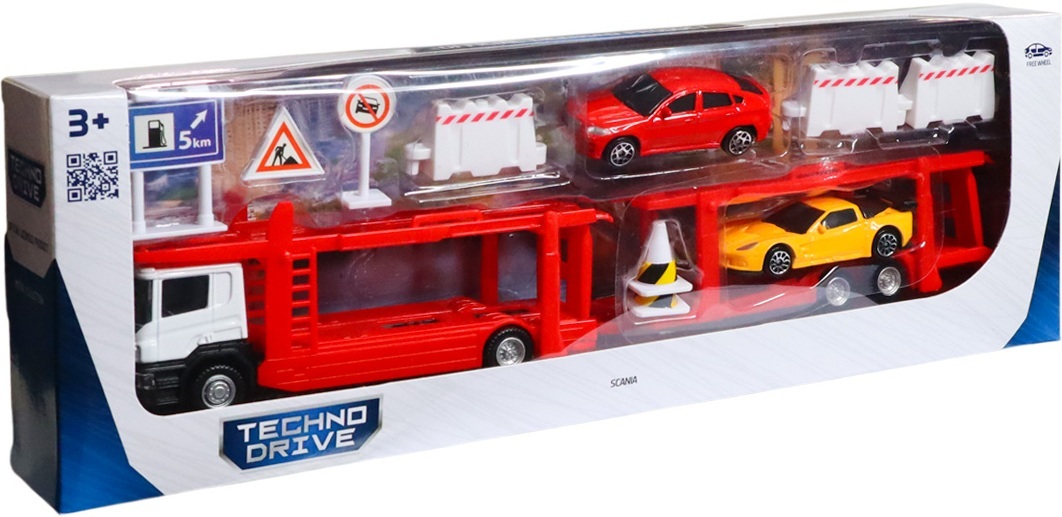 Игровой набор - Автоперевозчик Scania (автоперевозчик, 2 машины, аксессуары), (250415U) фото 