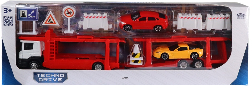 Игровой набор - Автоперевозчик Scania (автоперевозчик, 2 машины, аксессуары), (250415U) фото 