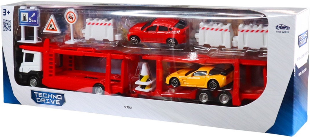 Игровой набор - Автоперевозчик Scania (автоперевозчик, 2 машины, аксессуары), (250415U) фото 