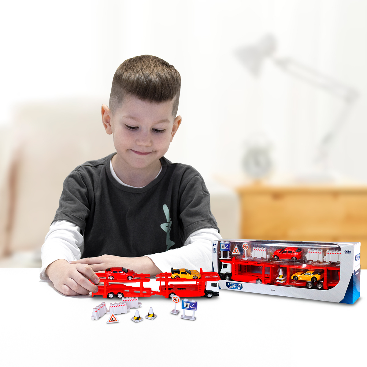 Игровой набор - Автоперевозчик Scania (автоперевозчик, 2 машины, аксессуары), (250415U) фото 