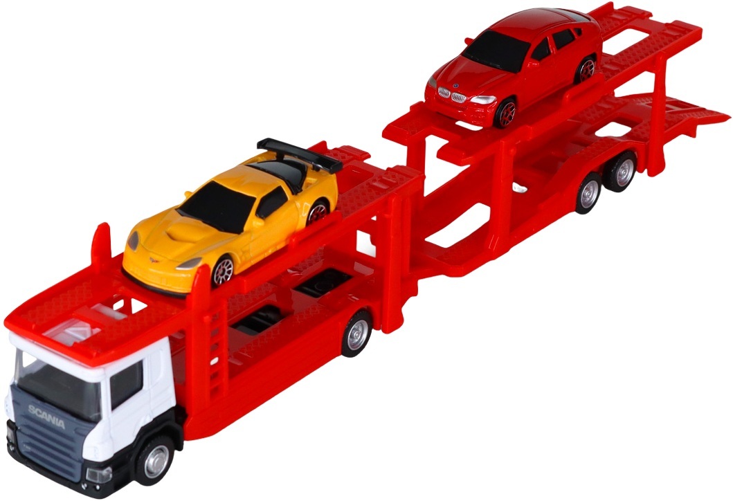 Игровой набор - Автоперевозчик Scania (автоперевозчик, 2 машины, аксессуары), (250415U) фото 