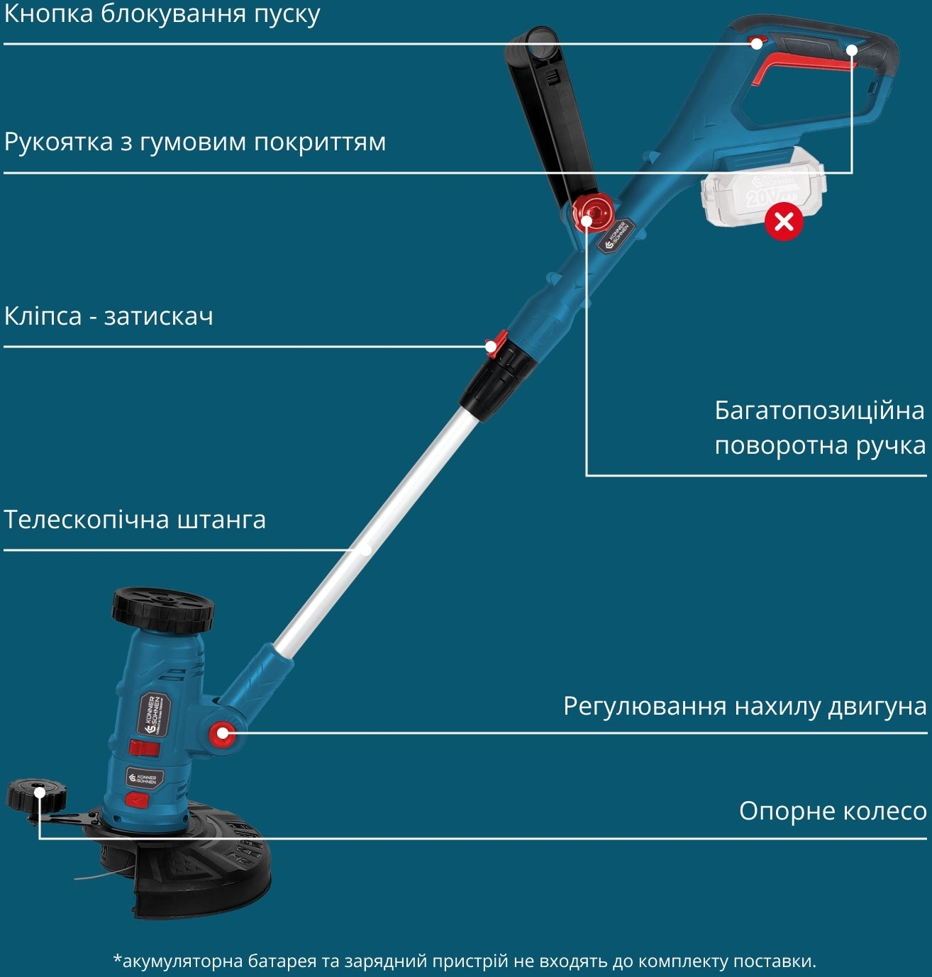 Тример акумуляторний Konner&amp;Sohnen KS MFT-20V 20В (без АКБ та ЗП), (KSMFT-20V)фото