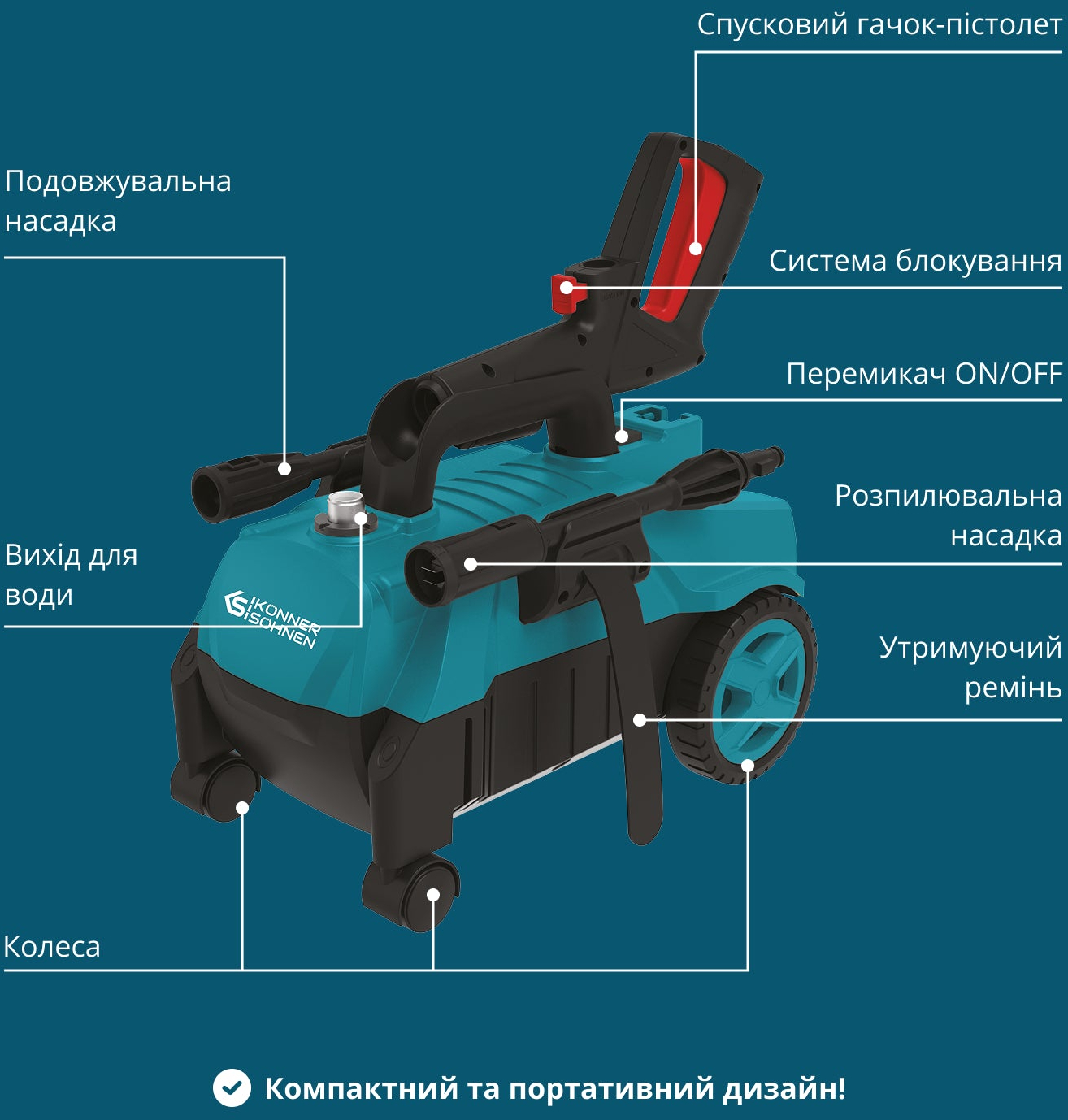 Мийка високого тиску Konner&Sohnen KS 1600Вт 90-130бар (KSPW130H)фото7
