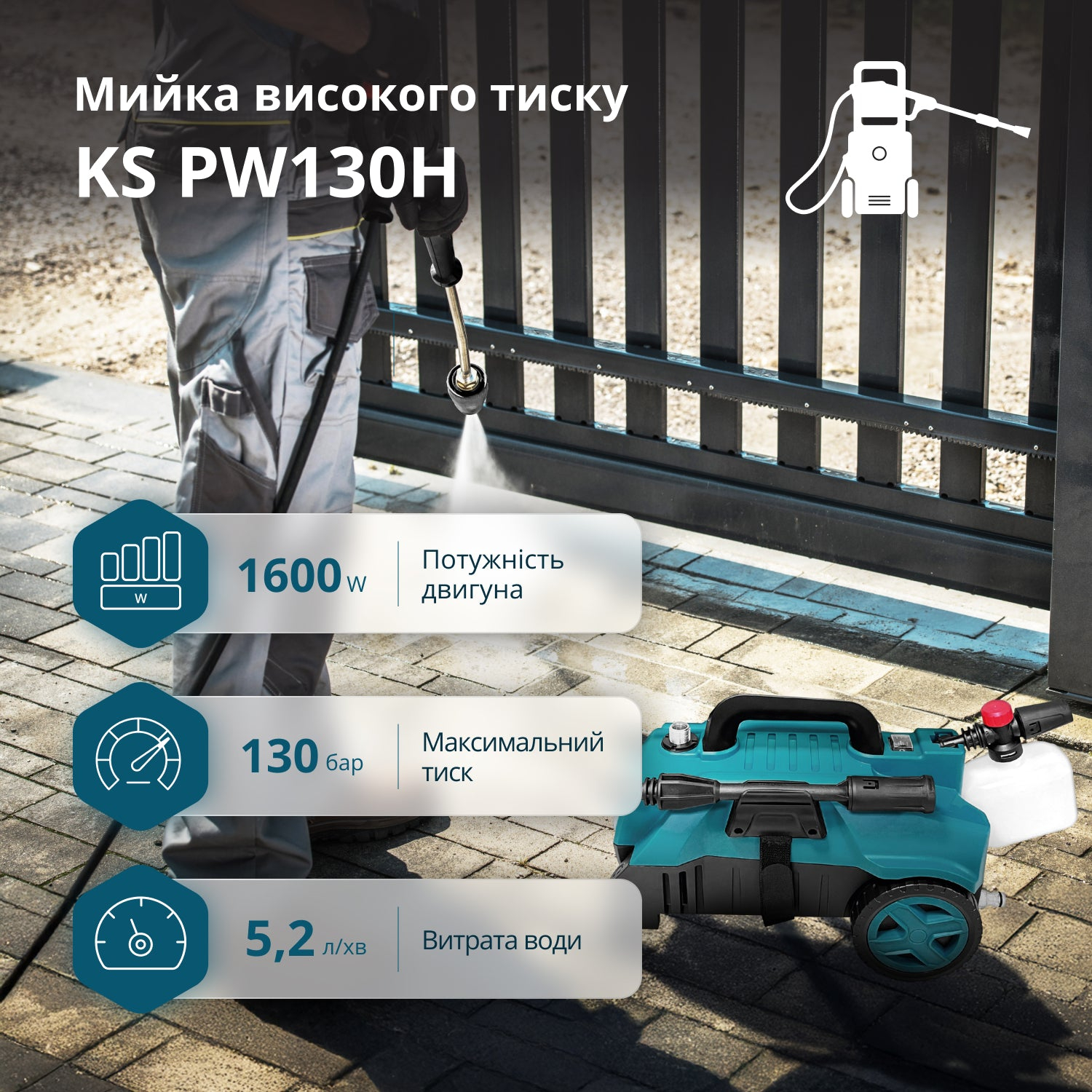 Мийка високого тиску Konner&Sohnen KS 1600Вт 90-130бар (KSPW130H)фото2