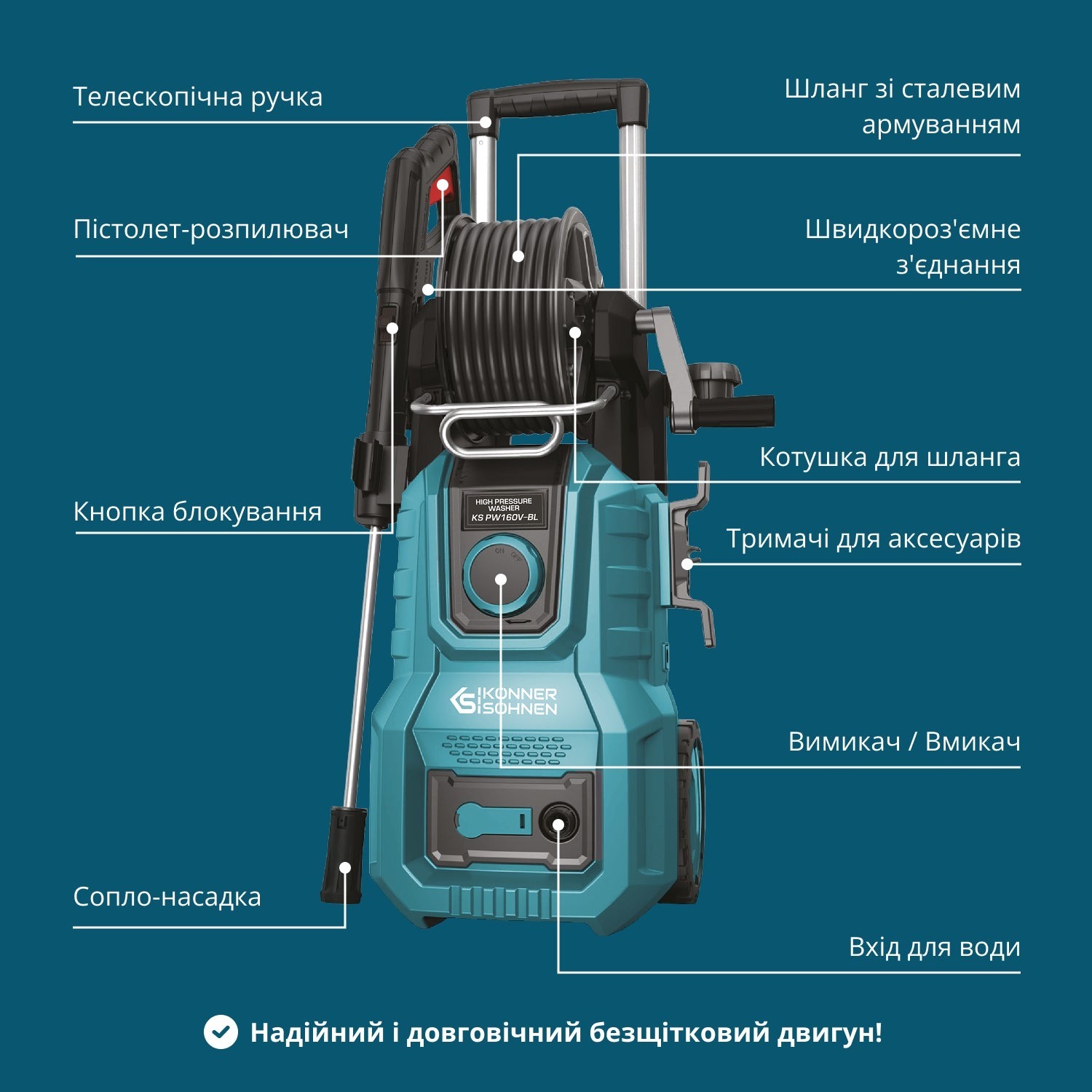 Мийка високого тиску Konner&Sohnen KS 2000Вт 110-160бар (KSPW160V-BL)фото8