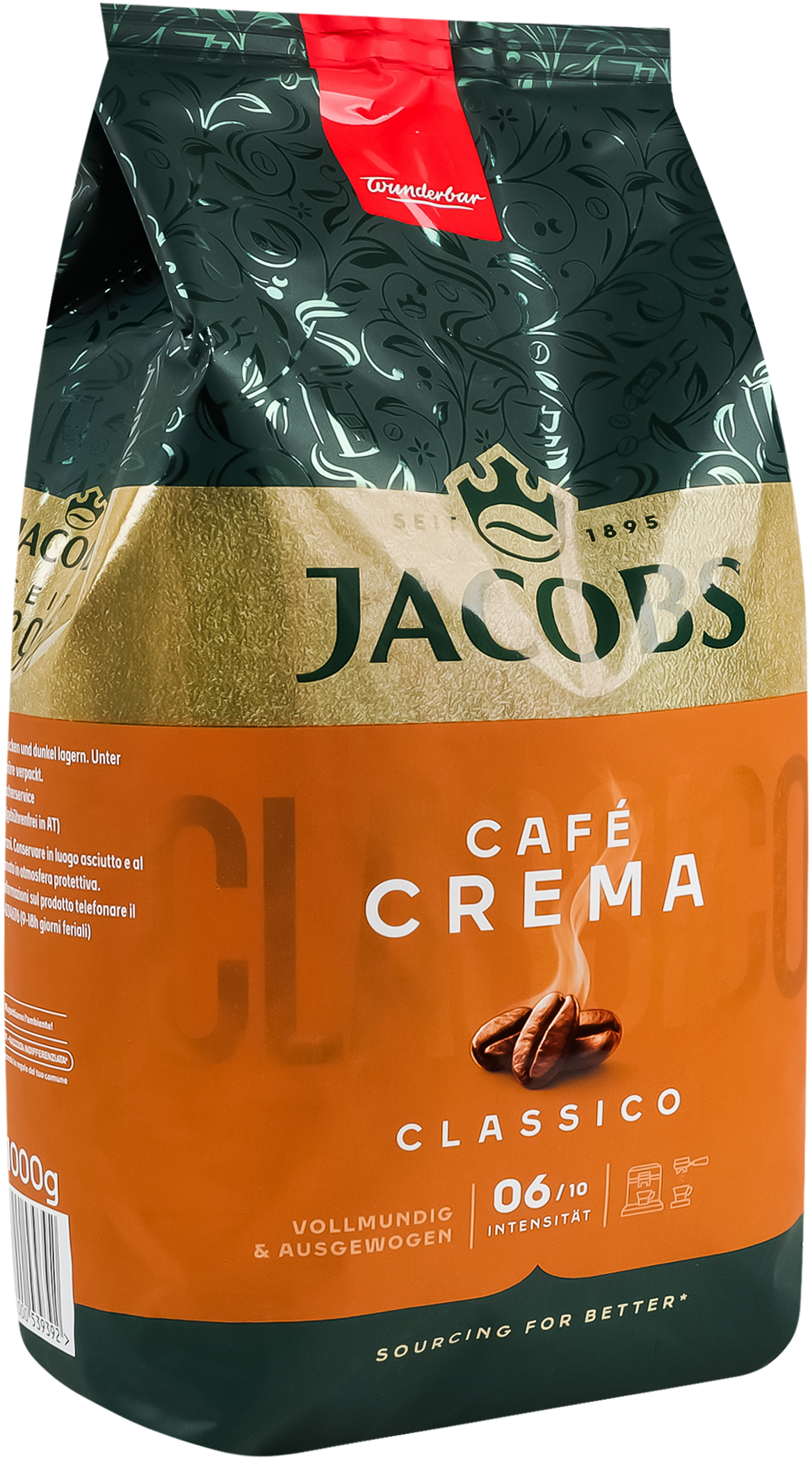 Кофе Jacobs зерна, 1000г, Crema Classico, купаж арабика/робуста фото 3
