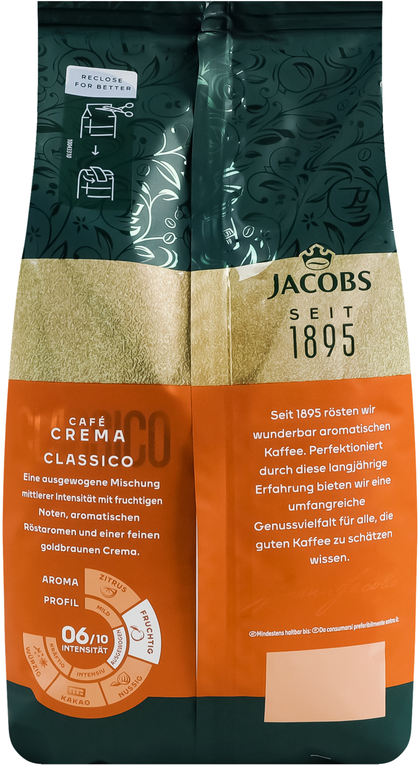 Кофе Jacobs зерна, 1000г, Crema Classico, купаж арабика/робуста фото