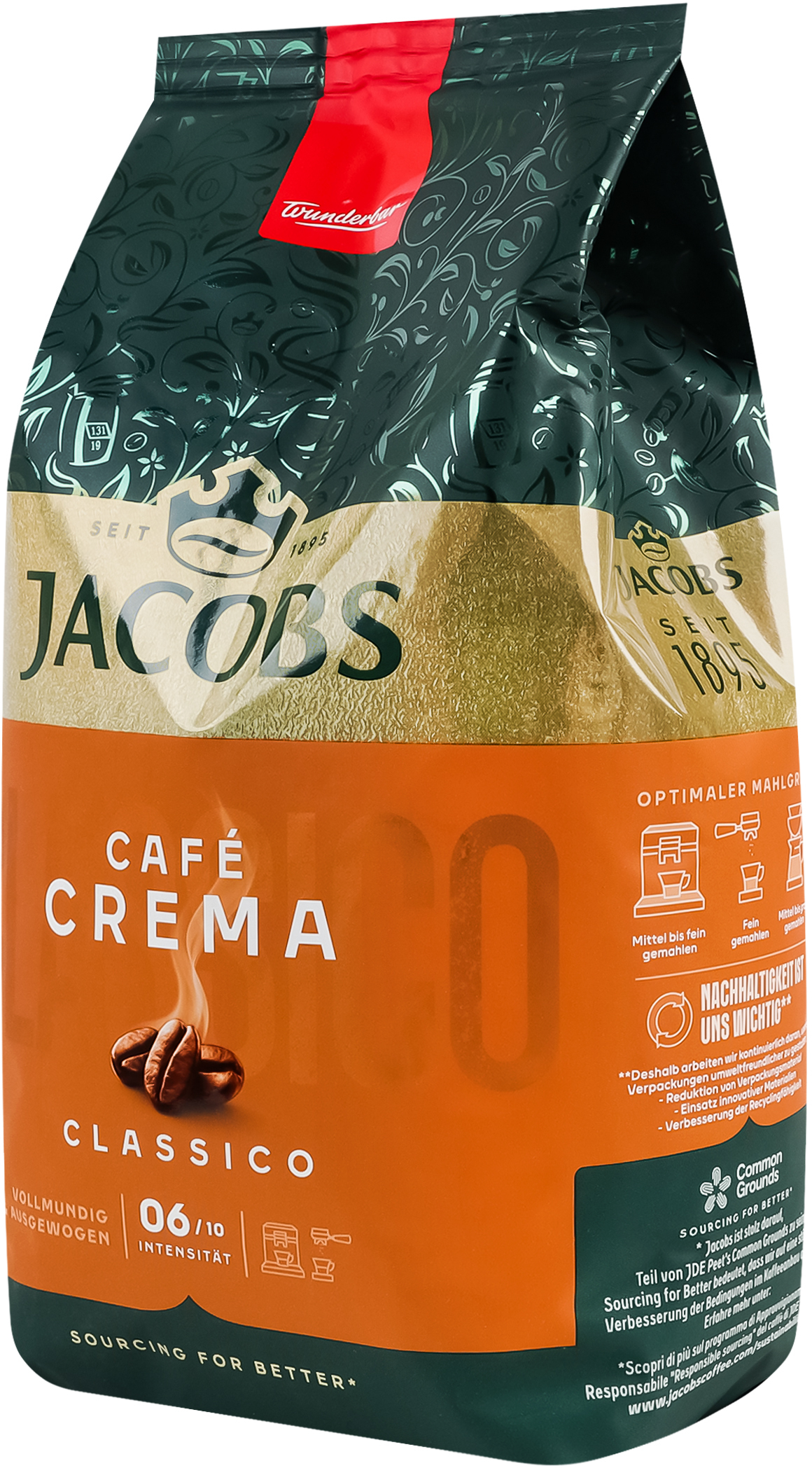 Кофе Jacobs зерна, 1000г, Crema Classico, купаж арабика/робуста фото 2