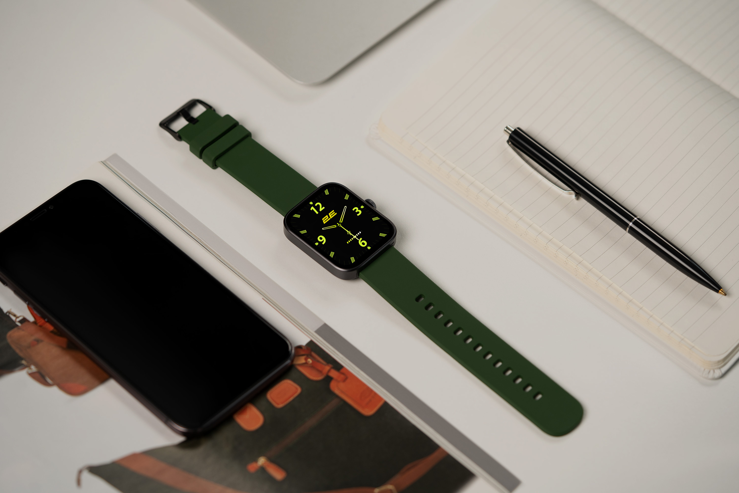 Смарт-годинник 2E Alpha SQ Music Edition 46mm Black-Green + ремінець сірий (2E-CWW40BKGN-WS)фото