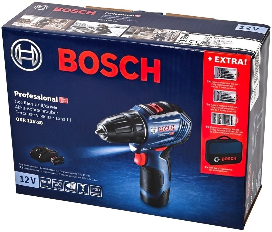 Шуруповерт-дрель Bosch GSR 12V-30 (0.601.9G9.001S) повреждена упаковка фото 