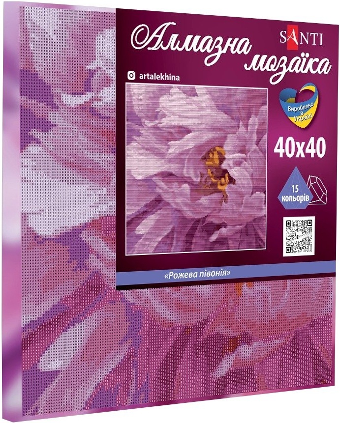 Алмазна мозаїка Santi Рожева півонія, 40*40см на підрамнику (954704)фото2