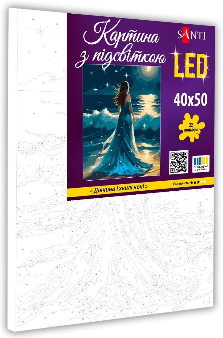Картина по номерам Santi Девушка и волны ночи, 40*50см, LED подсветка (955105) фото 2