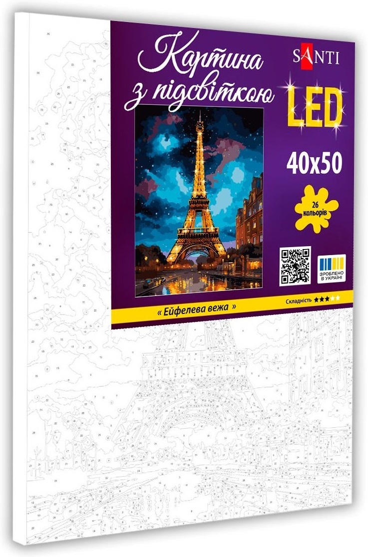 Картина по номерам Santi Эйфелева башня, 40*50см, LED подсветка (955097) фото 2