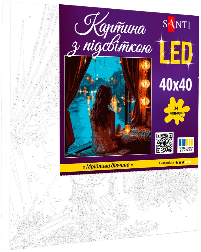 Картина за номерами Santi Мрійлива дівчина, 40*40см, LED підсвітка (955102)фото2