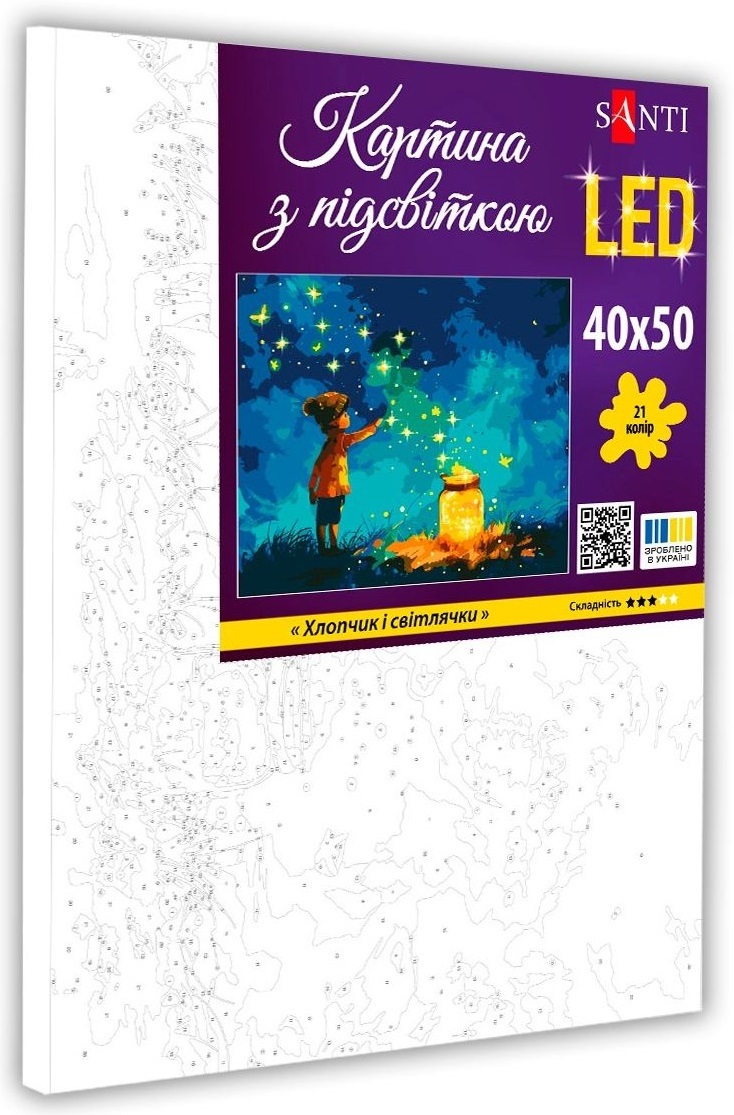 Картина за номерами Santi Хлопчик і світлячки, 40*50см, LED підсвітка (955096)фото2