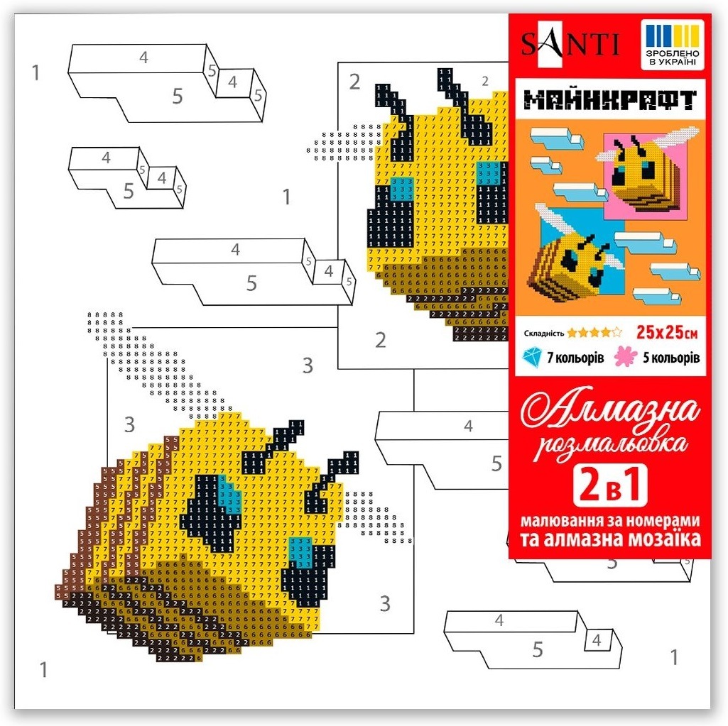 Картина по номерам с алмазной мозаикой Santi Майнкрафт. Пчелки, 25*25 см (954928) фото 2