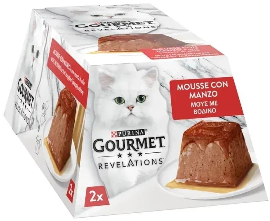 Вологий корм для дорослих котів Gourmet Revelations Мус з яловичиною та підливкою 2*57 гфото