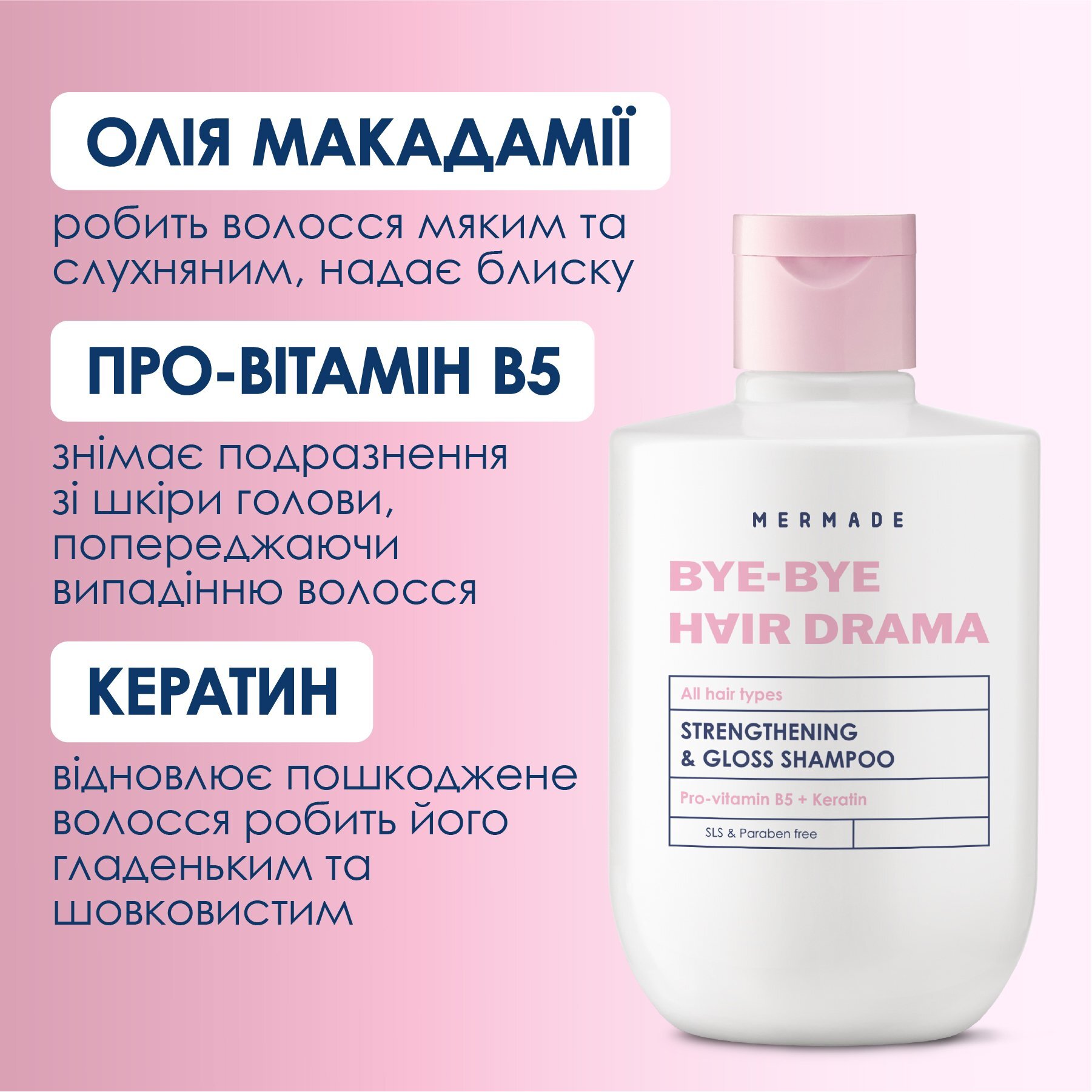 Шампунь для зміцнення та сяйва волосся Mermade Keratin & Pro-vitamin B5 85 млфото5
