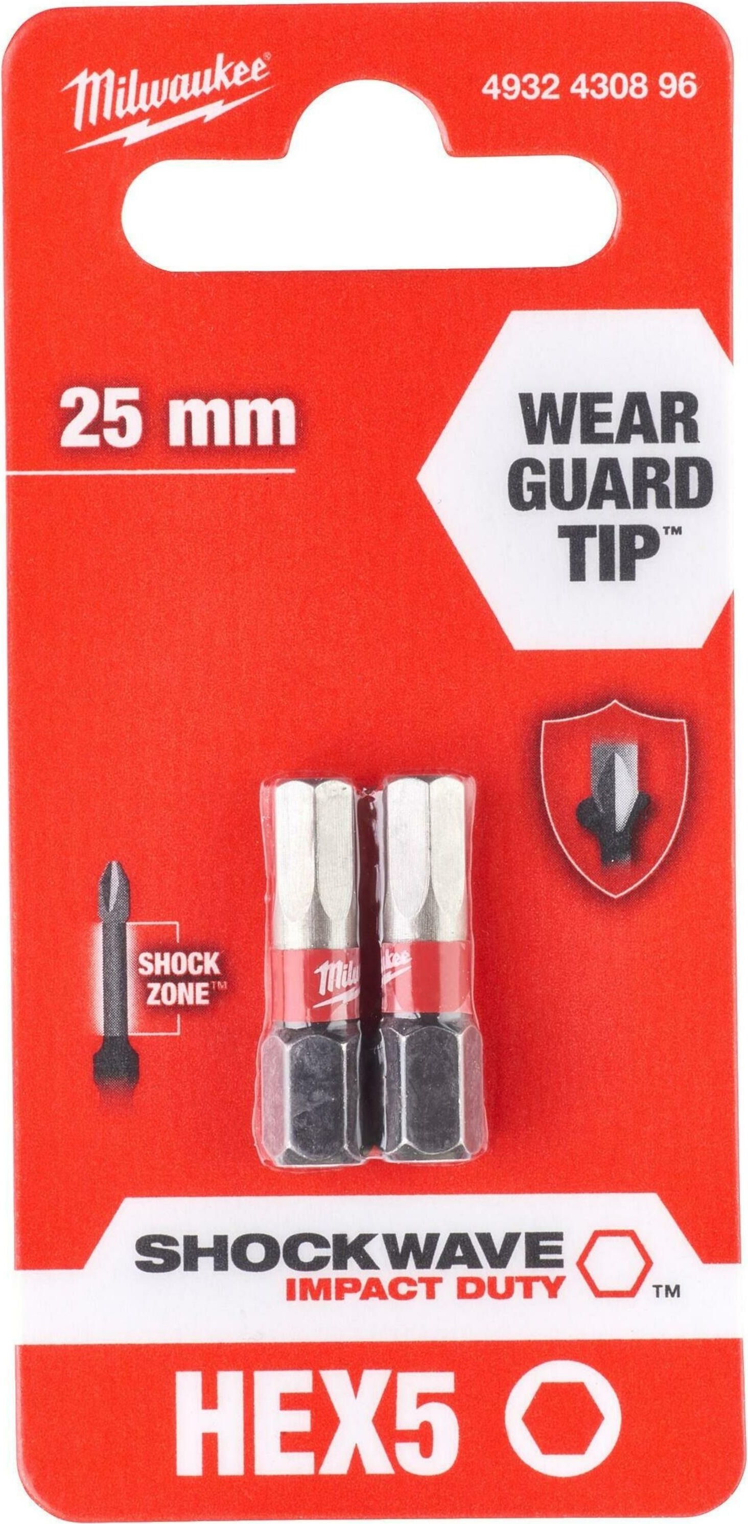 Біти Milwaukee Shockwave, набір 2шт, Hex5х25мм (4932430896)фото
