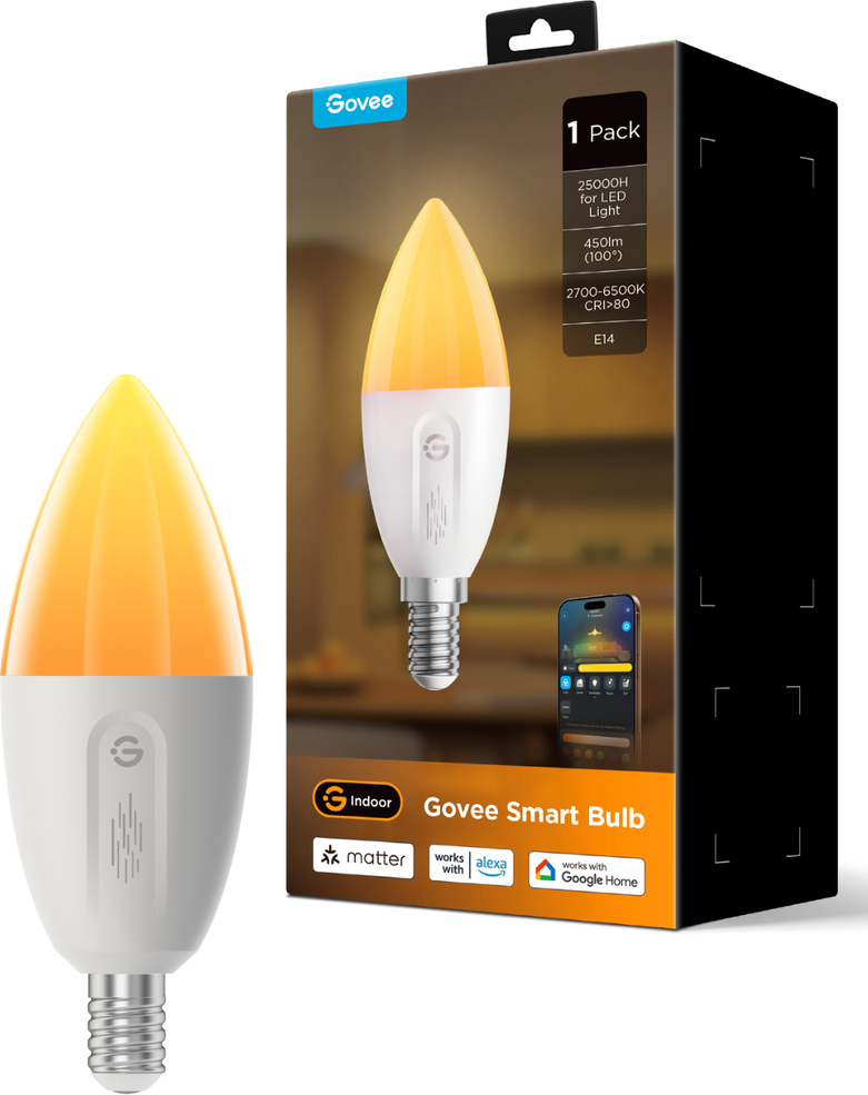 Лампа розумна Govee H600C, E14, 5W, 450Lm, WI-FI/Bluetooth, білий (B600CC02)фото