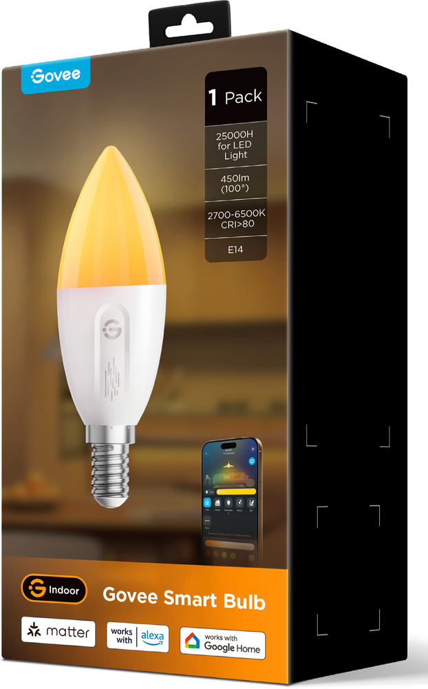 Лампа розумна Govee H600C, E14, 5W, 450Lm, WI-FI/Bluetooth, білий (B600CC02)фото4