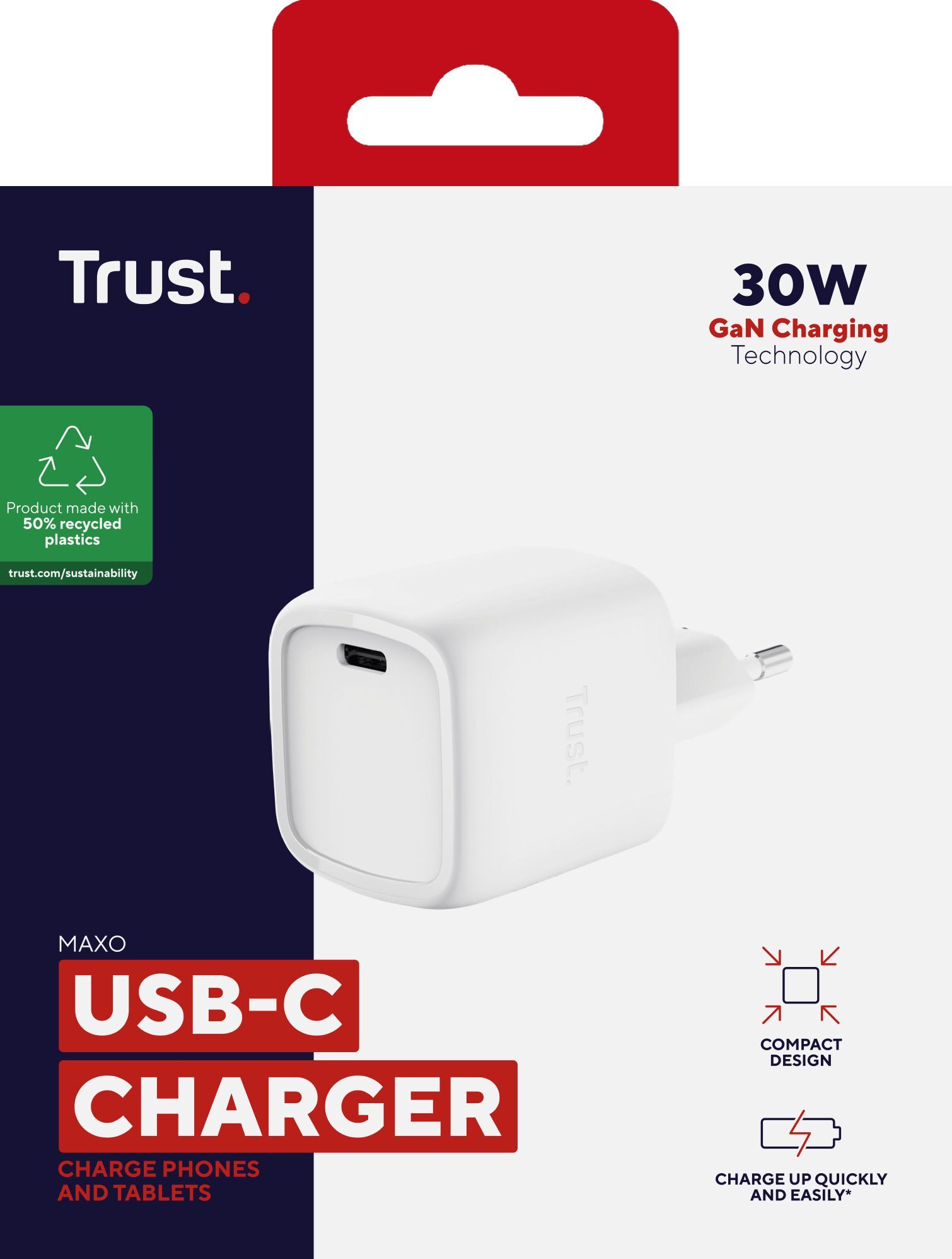 Зарядное устройство сетевое Trust Maxo 30Вт, GaN, USB-C, PD/PPS, White (25520_TRUST) фото 7