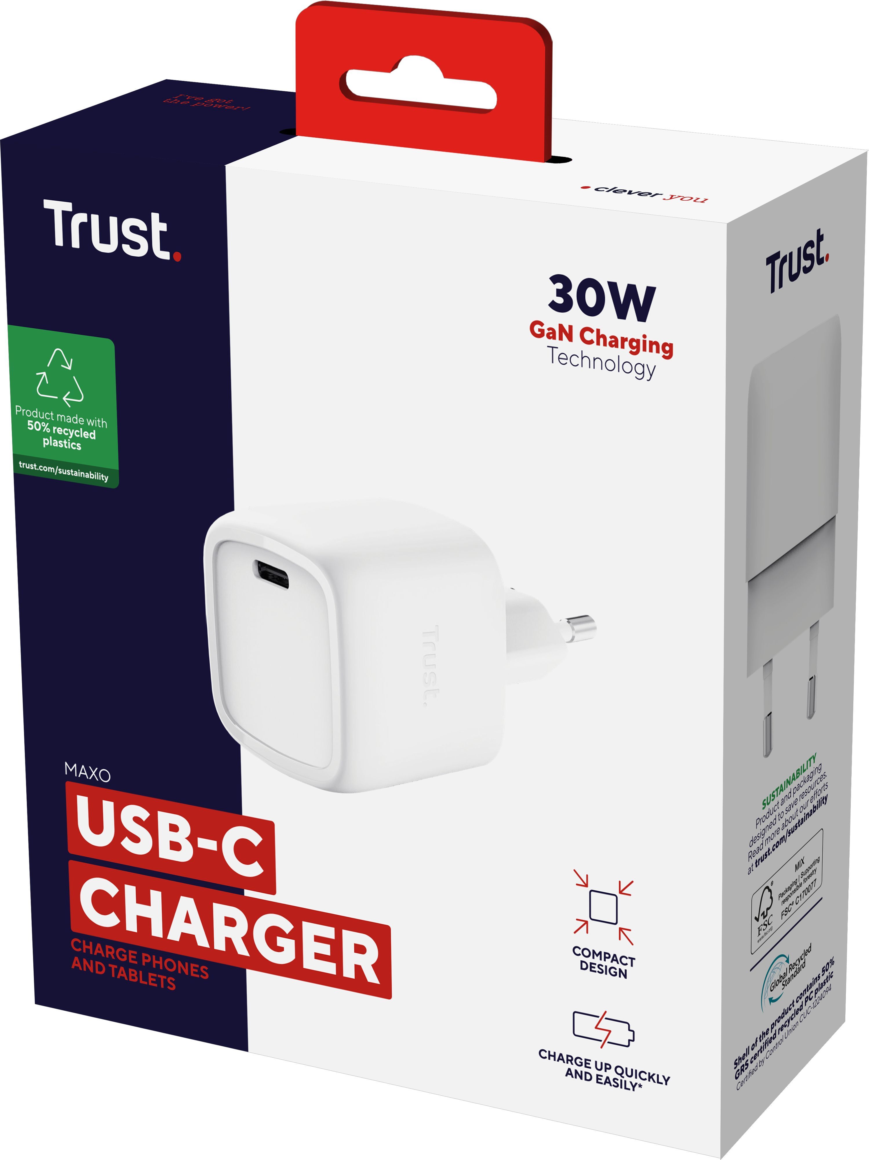 Зарядное устройство сетевое Trust Maxo 30Вт, GaN, USB-C, PD/PPS, White (25520_TRUST) фото 8