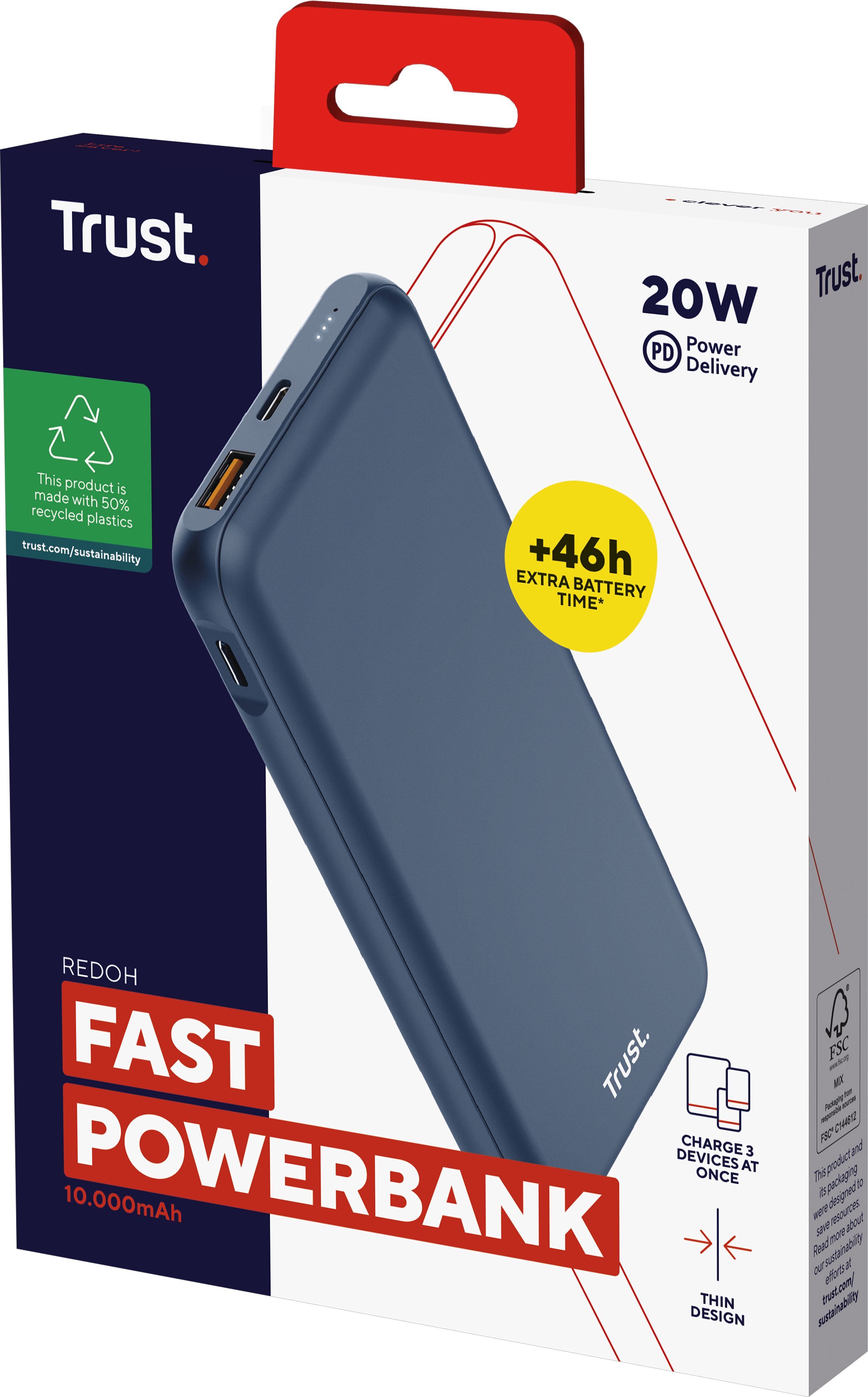 Портативное зарядное устройство Trust Redoh, 10000mAh 18W Blue (25032_TRUST) фото 6