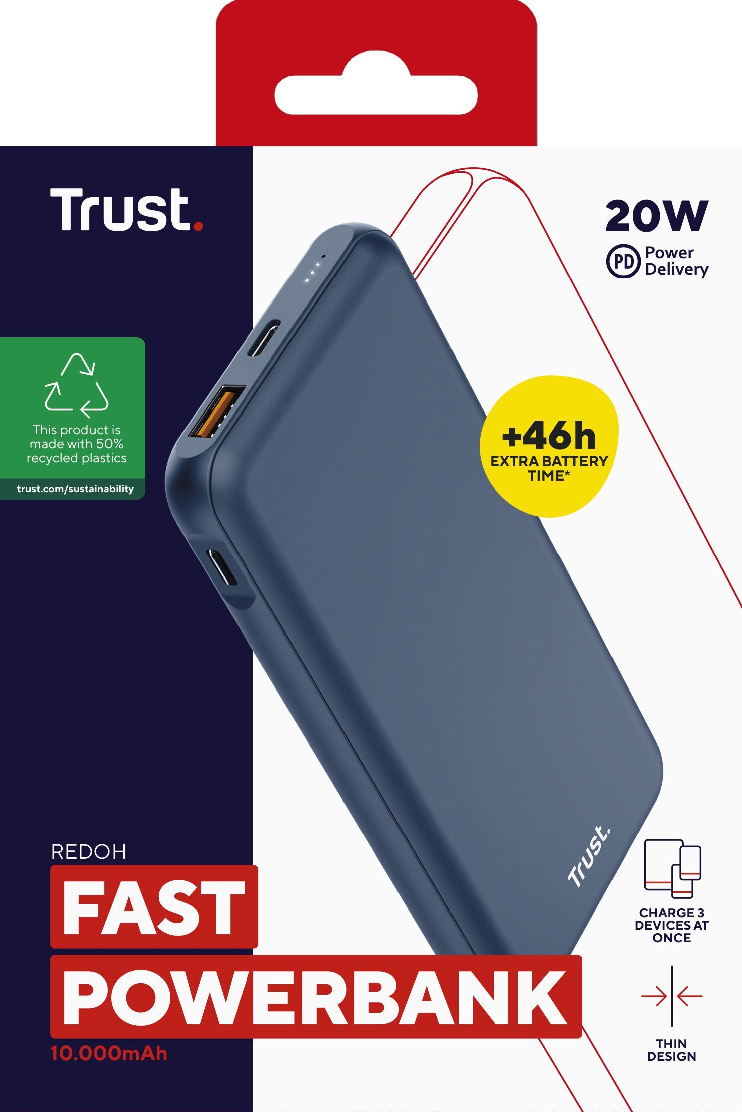 Портативное зарядное устройство Trust Redoh, 10000mAh 18W Blue (25032_TRUST) фото 5