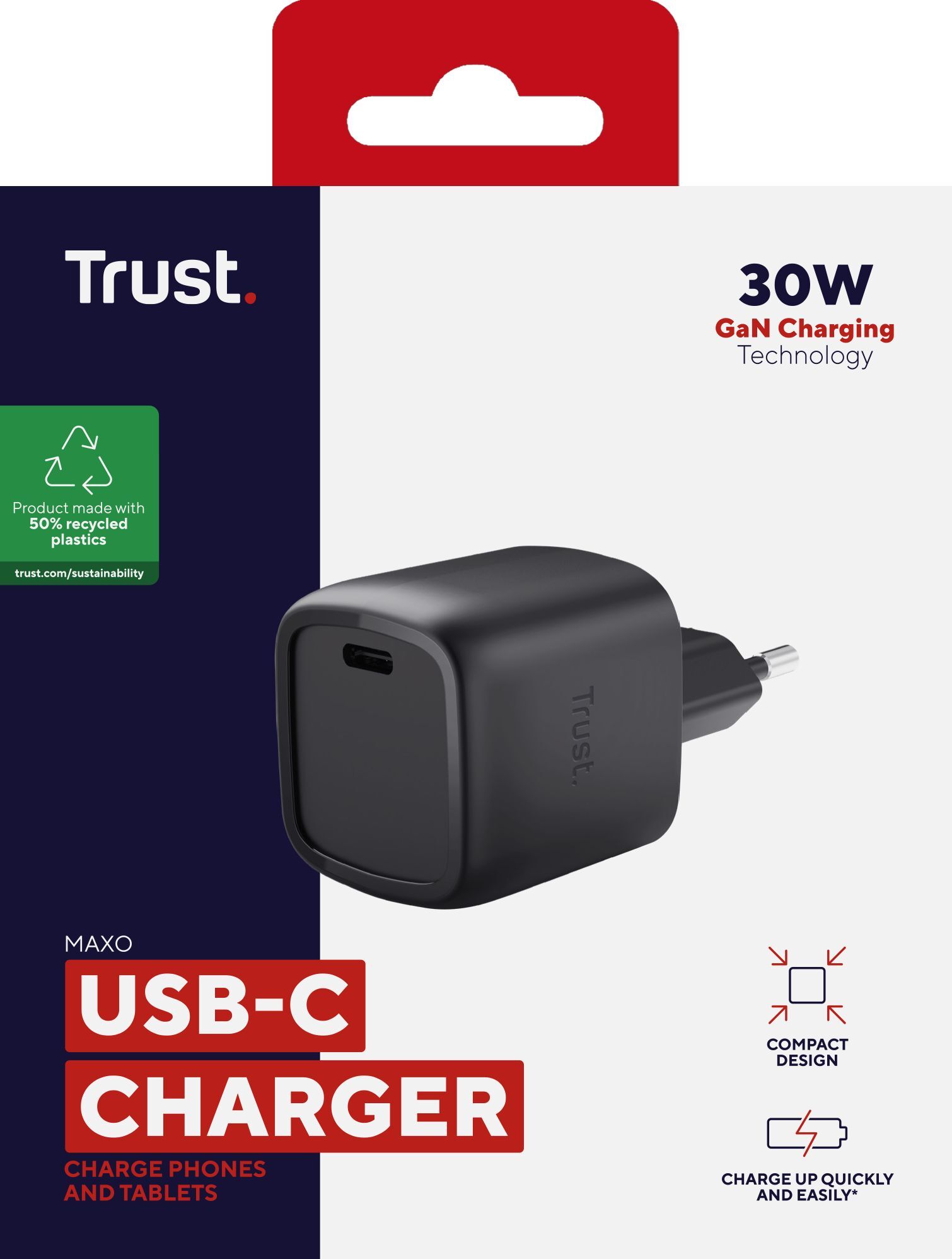 Зарядное устройство сетевое Trust Maxo 30Вт, GaN, USB-C, PD/PPS, Black (25519_TRUST) фото 7