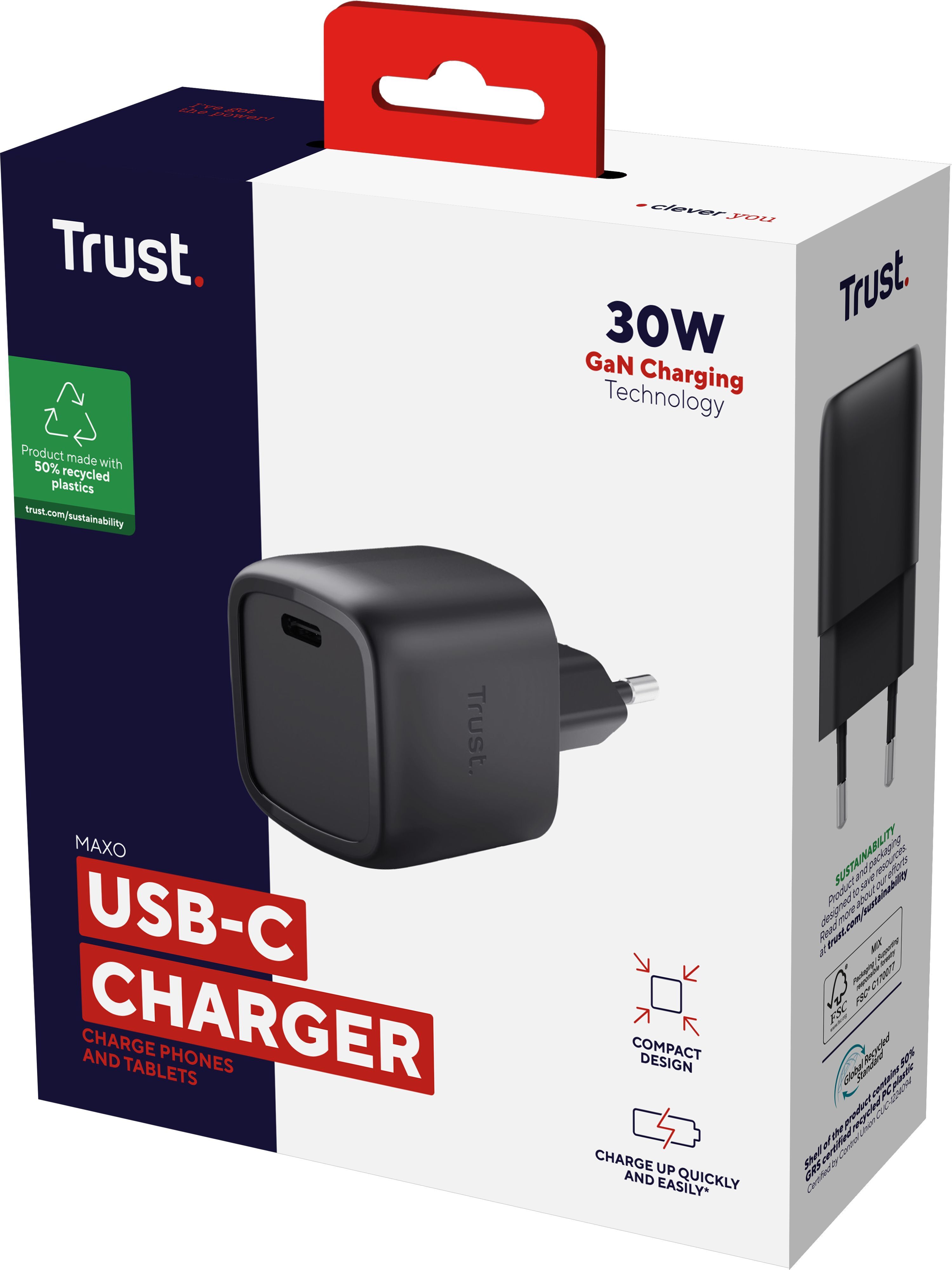 Зарядное устройство сетевое Trust Maxo 30Вт, GaN, USB-C, PD/PPS, Black (25519_TRUST) фото 8