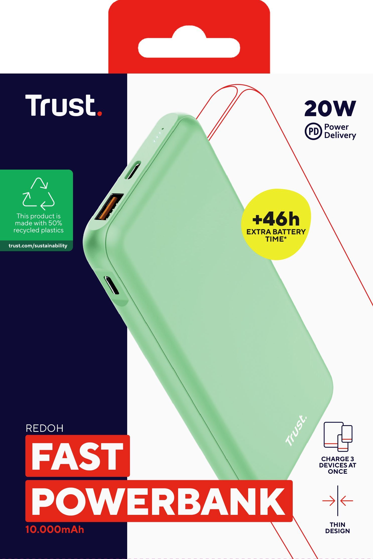 Портативное зарядное устройство Trust Redoh, 10000mAh 18W Green (25033_TRUST) фото 5