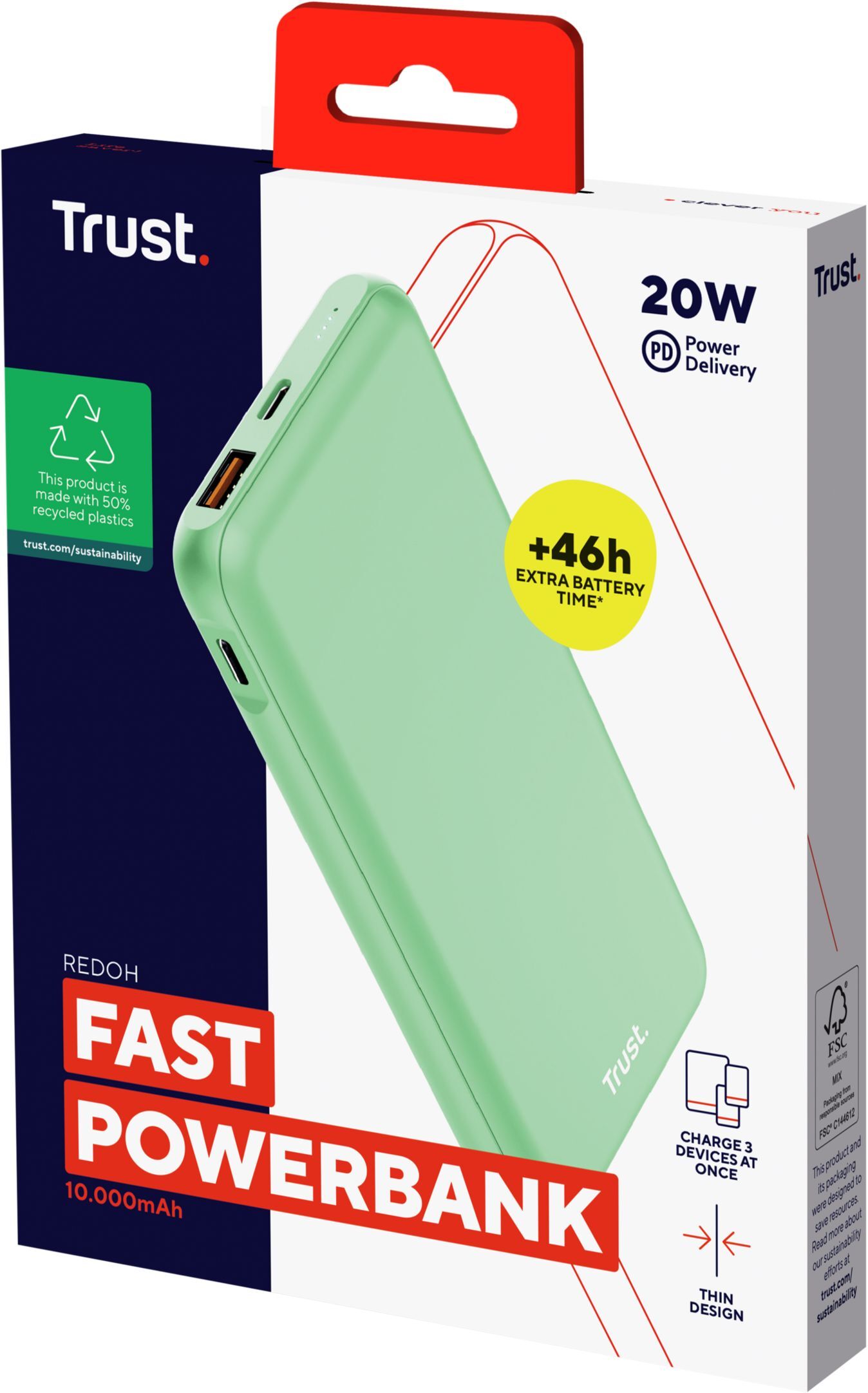 Портативное зарядное устройство Trust Redoh, 10000mAh 18W Green (25033_TRUST) фото 6