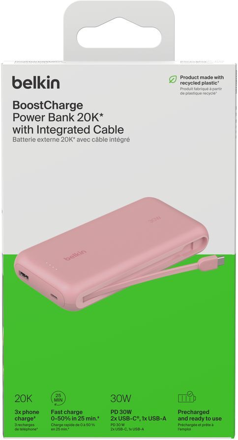 Портативний акумулятор Belkin 20000mAh, 30W USB-C Pink (BPB024HQPK)фото8